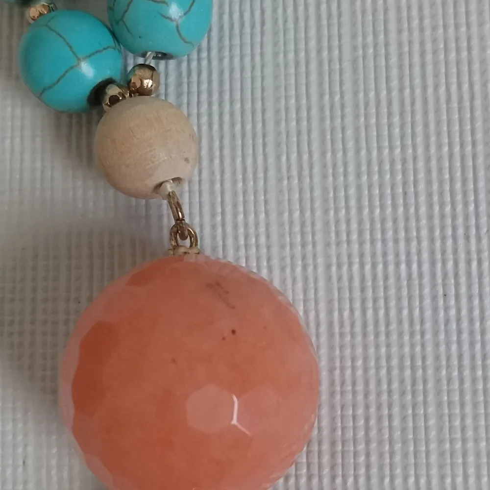 Colorful Wood & Plastic Beaded Round Faceted Pendant Bohemian Tassel Necklace